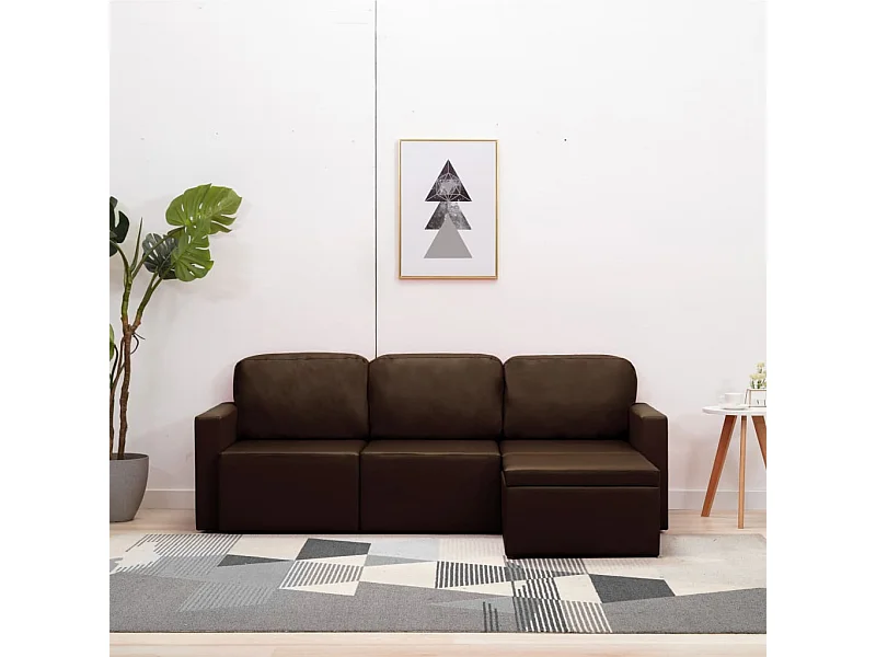 Sofá-cama modular de 3 lugares couro artificial castanho