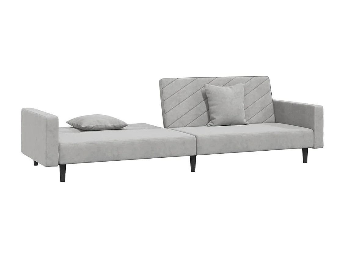 Canapé-lit à 2 places avec deux oreillers Gris clair Velours