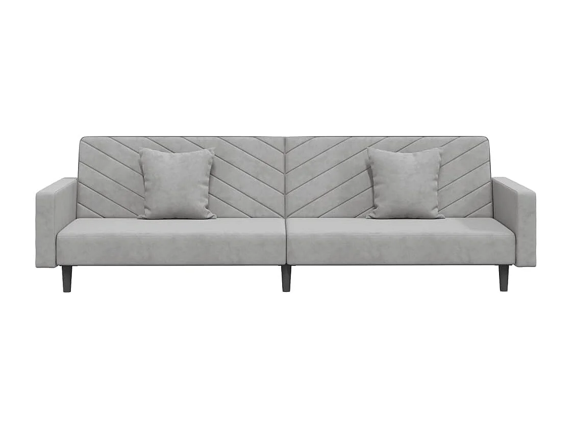 Canapé-lit à 2 places avec deux oreillers Gris clair Velours