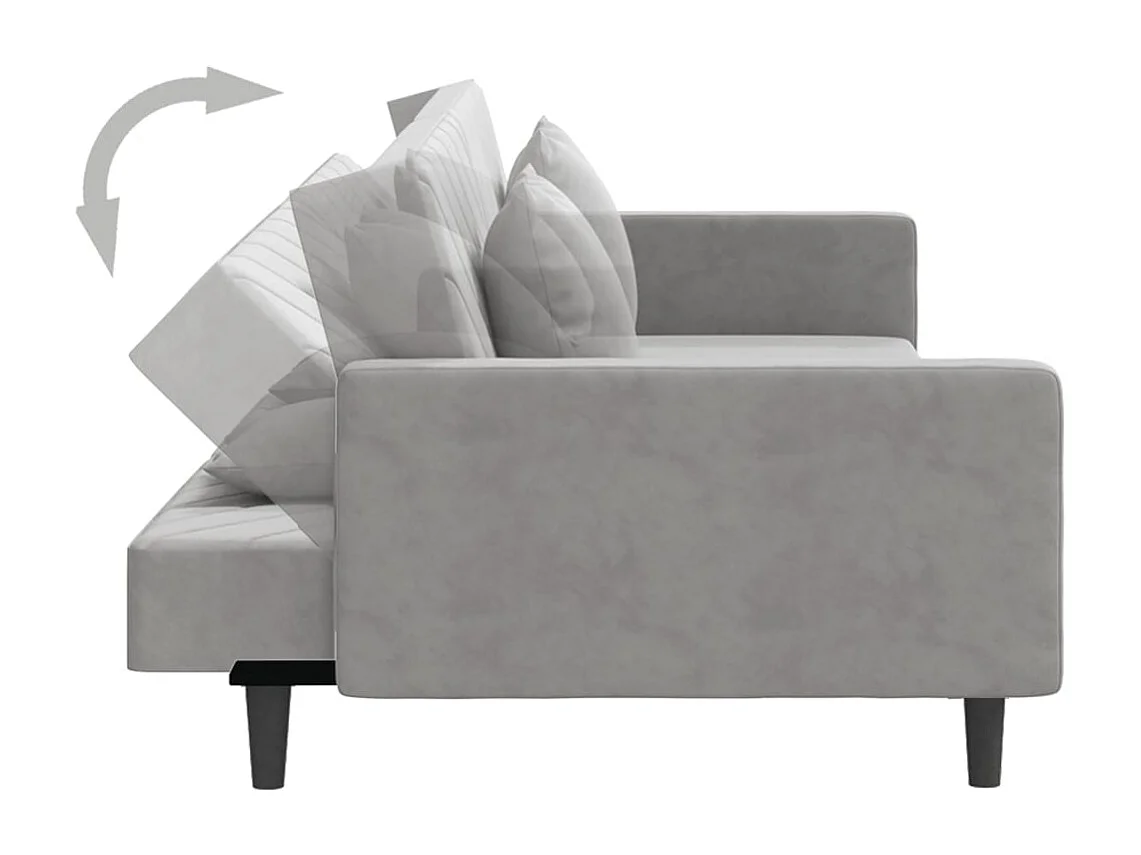 Canapé-lit à 2 places avec deux oreillers Gris clair Velours