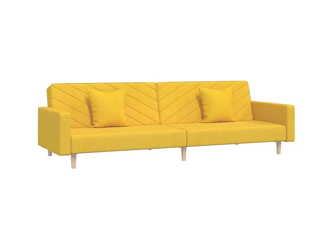 Canapé-lit à 2 places avec deux oreillers jaune tissu