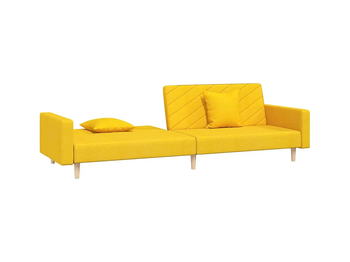 Canapé-lit à 2 places avec deux oreillers jaune tissu