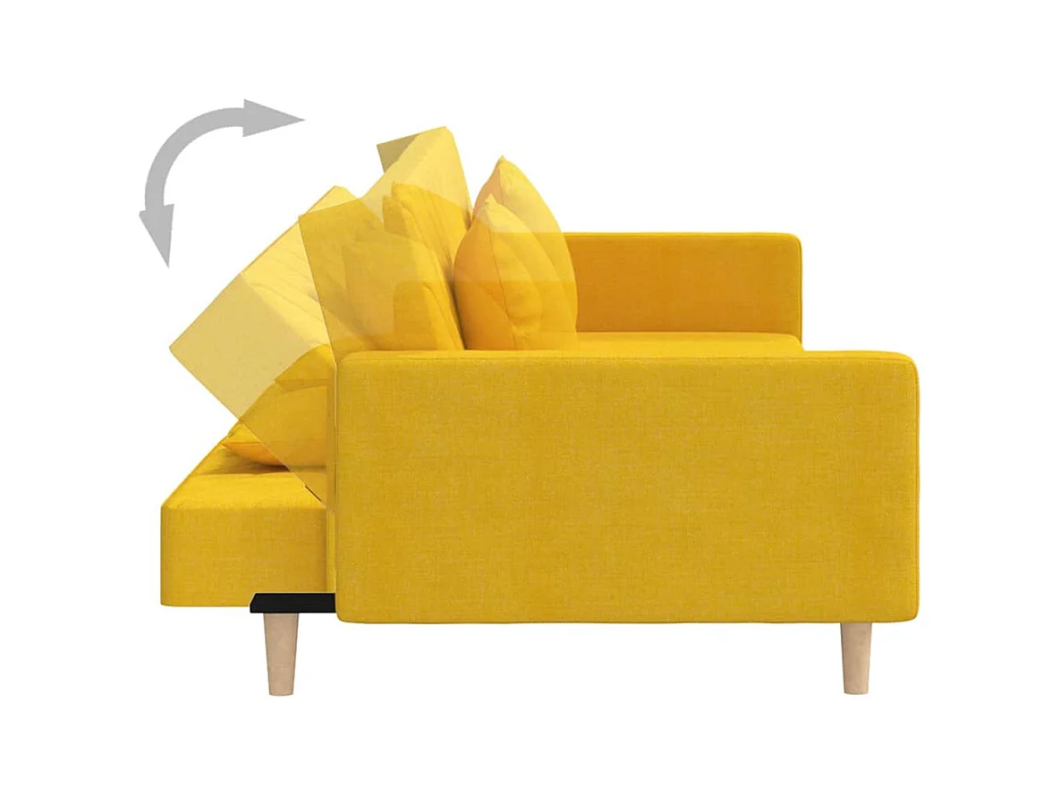 Canapé-lit à 2 places avec deux oreillers jaune tissu