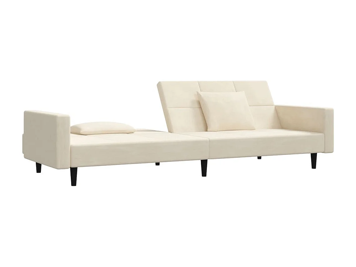 Sofá cama de 2 plazas con dos almohadas terciopelo color crema