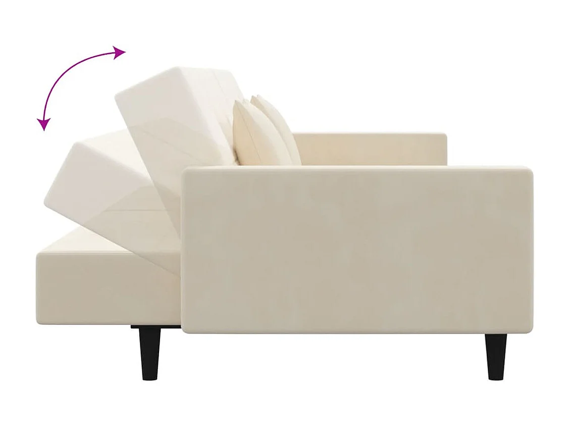 Sofá cama de 2 plazas con dos almohadas terciopelo color crema