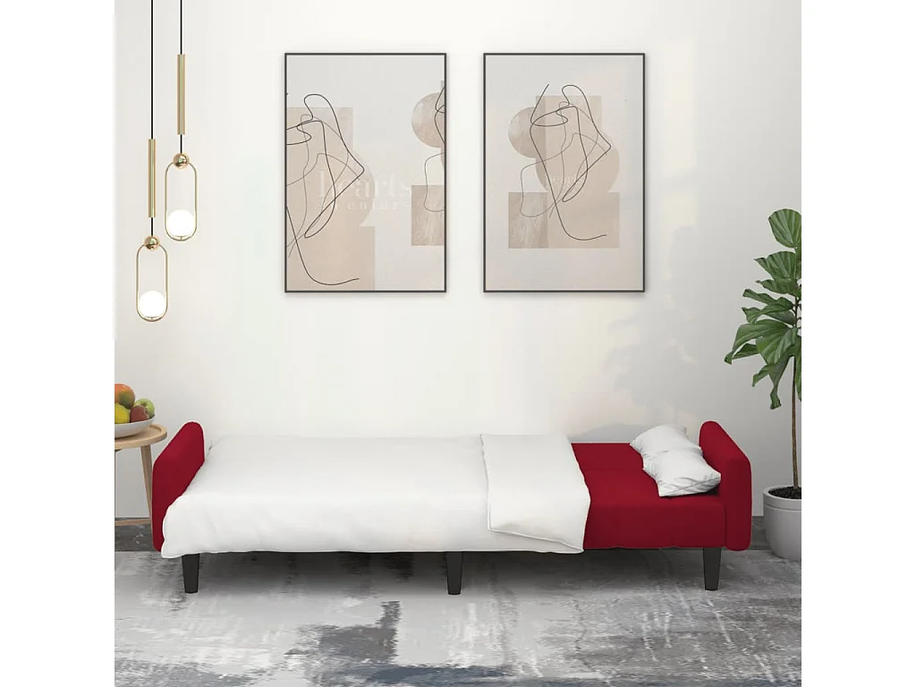 Canapé-lit 2 places rouge bordeaux velours