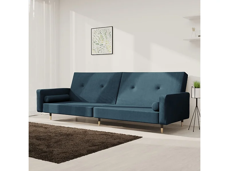Canapé-lit à 2 places avec deux oreillers bleu velours
