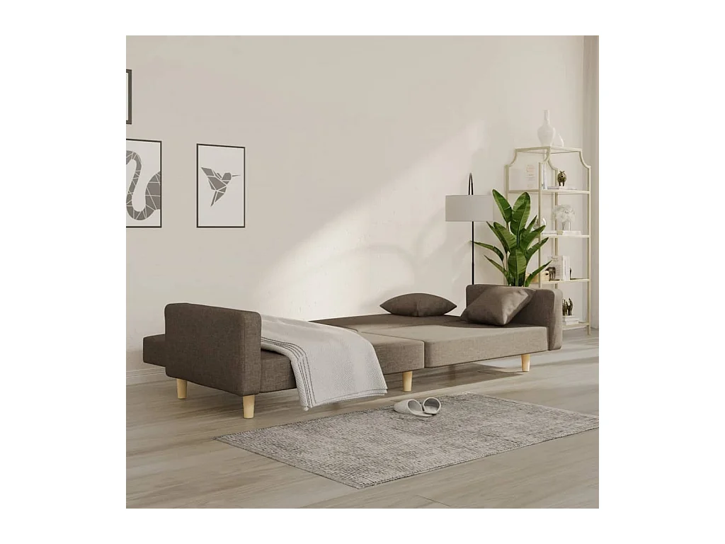 Canapé-lit à 2 places avec deux oreillers taupe tissu