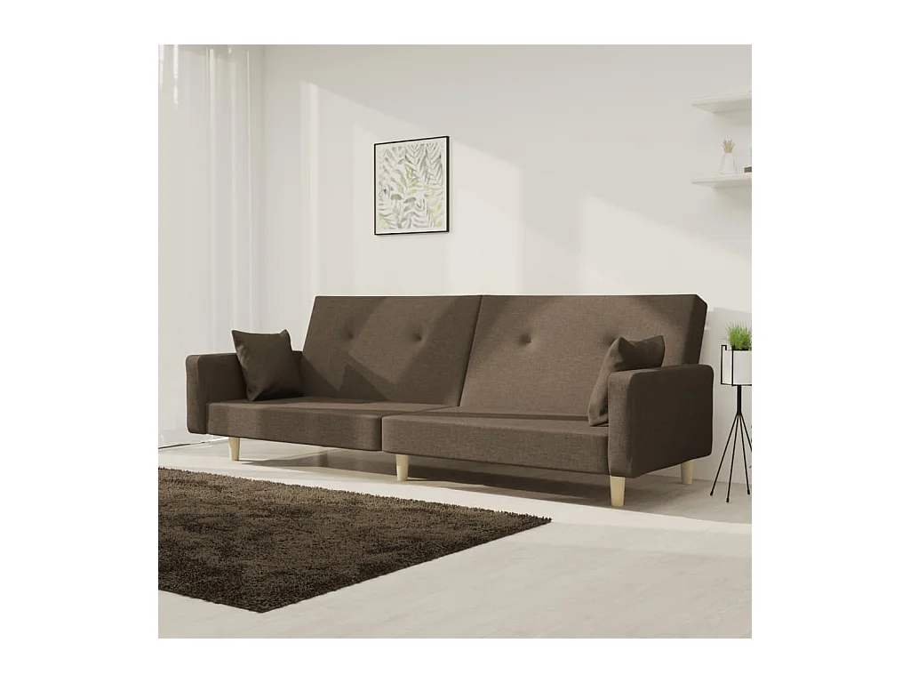 Canapé-lit à 2 places avec deux oreillers taupe tissu