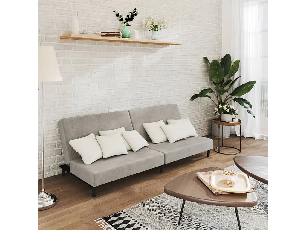 Sofá-cama de 2 lugares veludo cinzento-claro