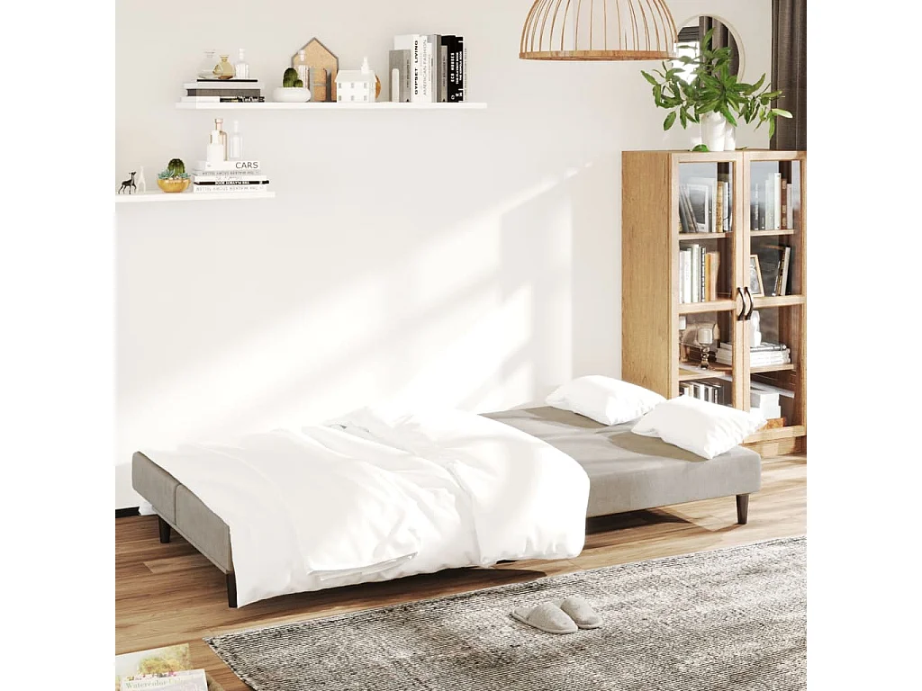 Sofá-cama de 2 lugares veludo cinzento-claro