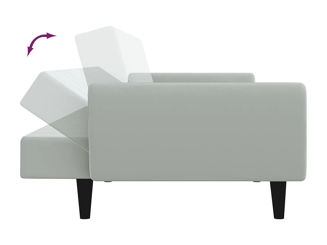 Canapé-lit à 2 places avec repose-pied gris clair velours