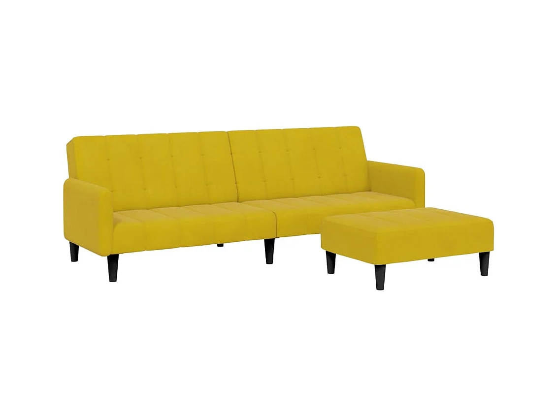 Canapé-lit à 2 places avec repose-pied jaune velours