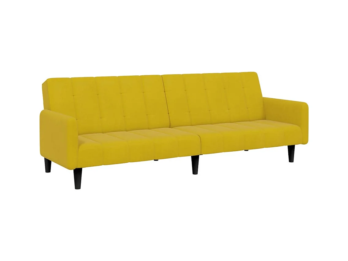 Canapé-lit à 2 places avec repose-pied jaune velours