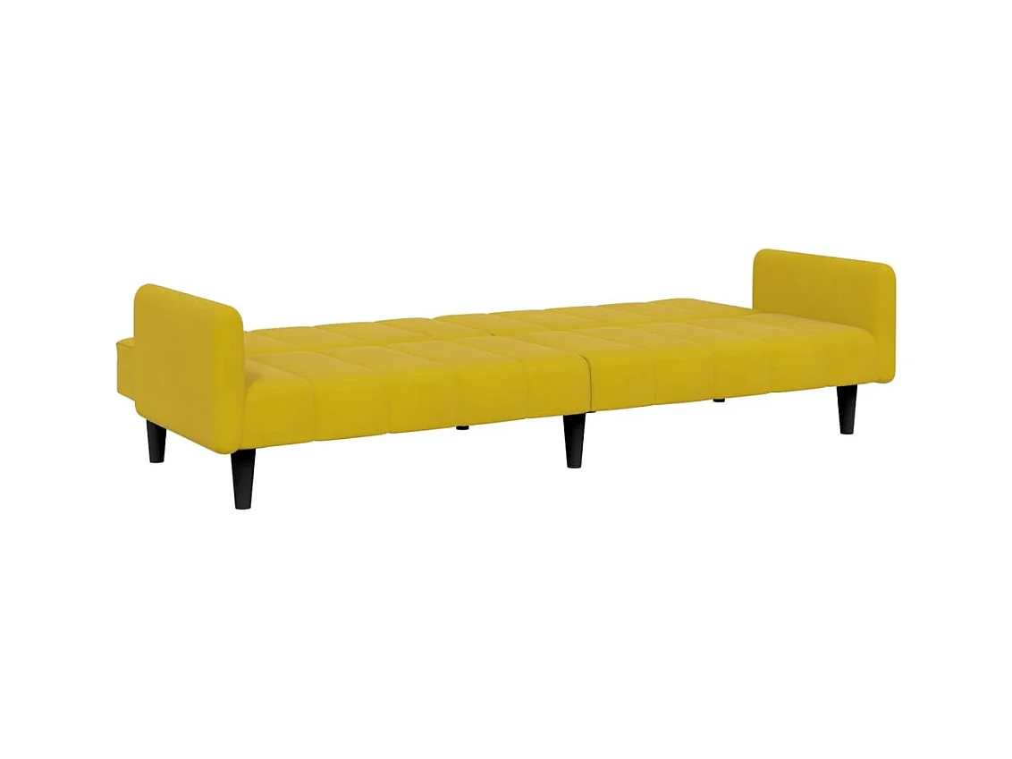 Canapé-lit à 2 places avec repose-pied jaune velours