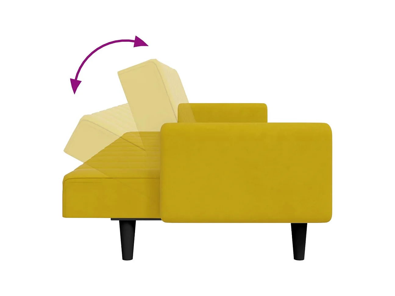 Canapé-lit à 2 places avec repose-pied jaune velours