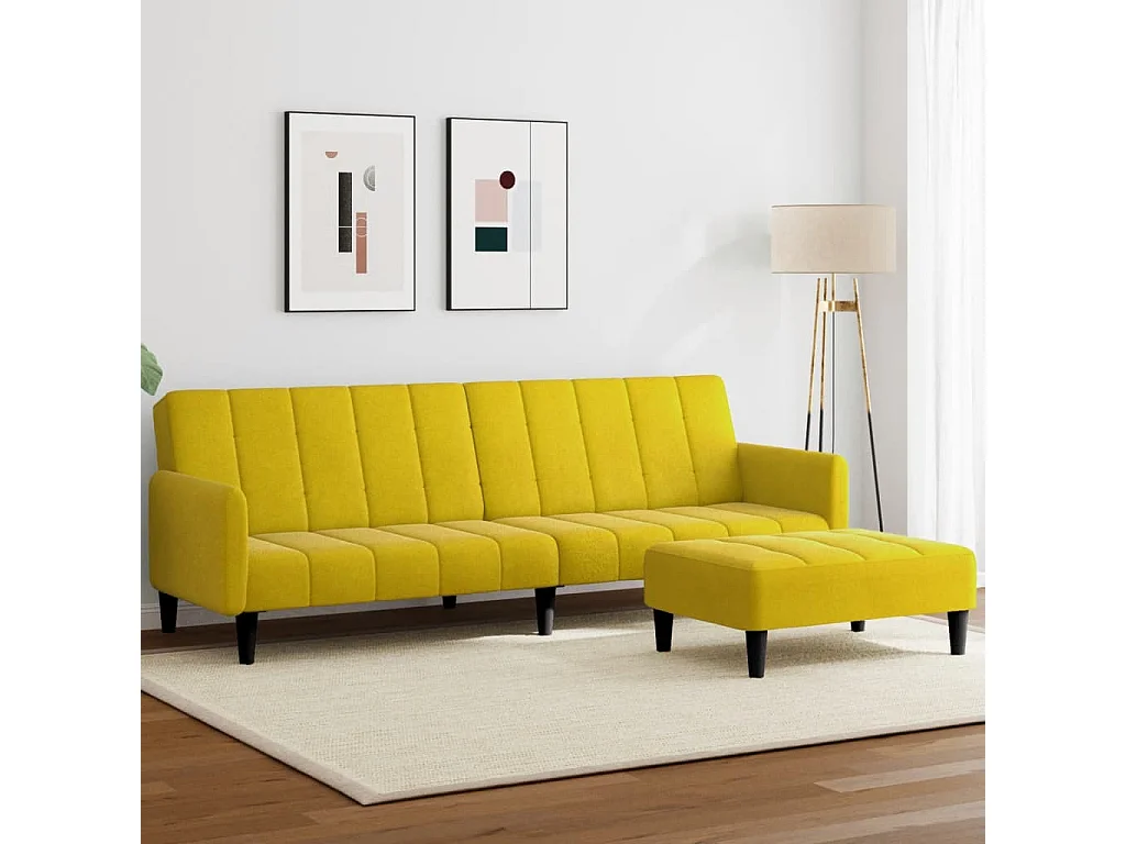 Canapé-lit à 2 places avec repose-pied jaune velours
