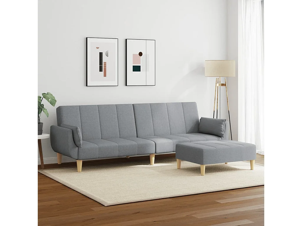 Sofá-cama de 2 lugares c/ apoio de pés tecido cinzento-claro