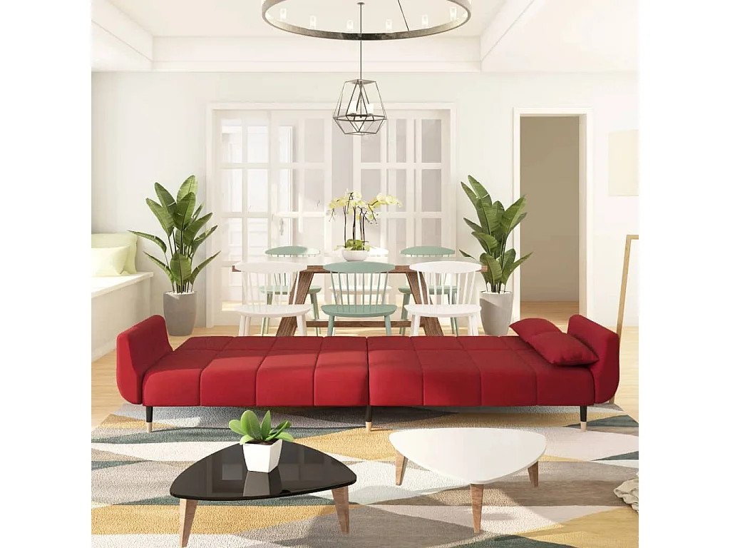 Sofá-cama 2 lugares com duas almofadas veludo vermelho tinto