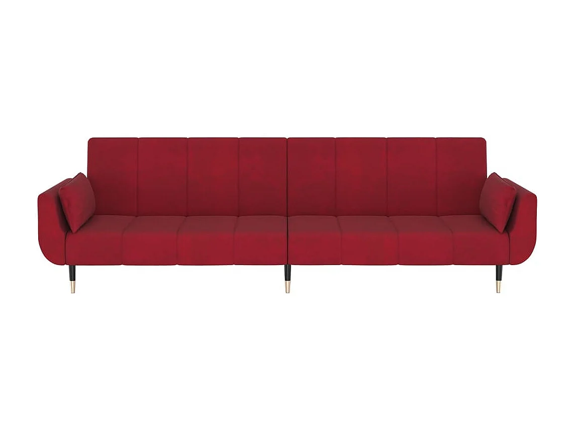Sofá-cama 2 lugares com duas almofadas veludo vermelho tinto