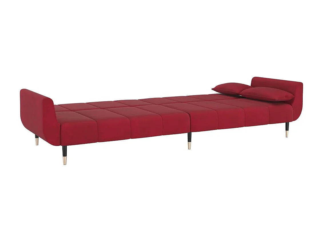 Sofá-cama 2 lugares com duas almofadas veludo vermelho tinto
