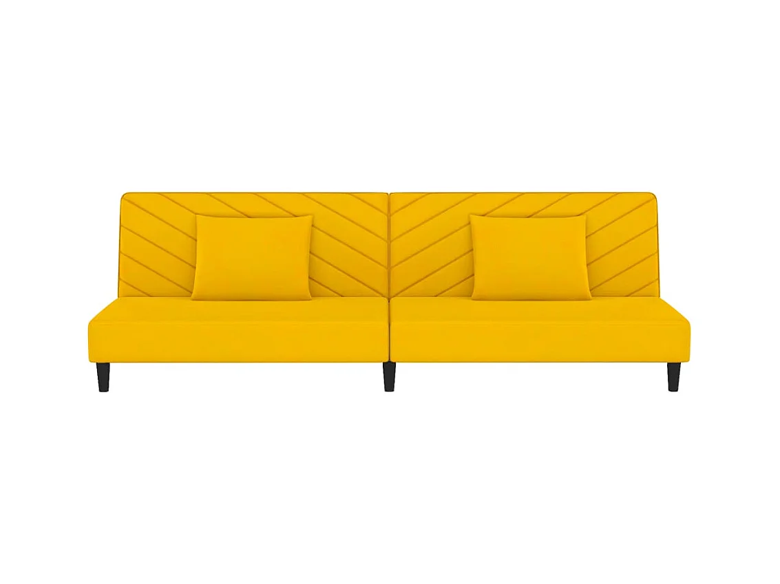 Canapé-lit à 2 places avec deux oreillers Jaune Velours