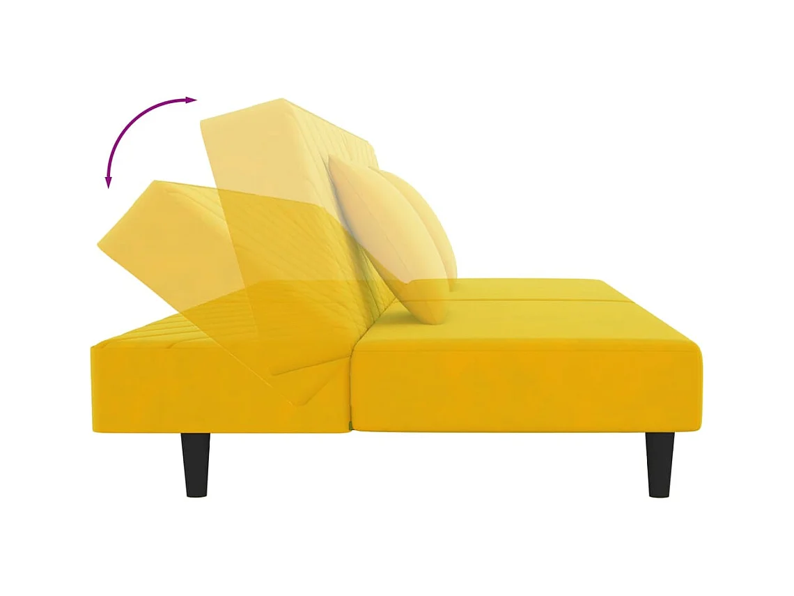 Canapé-lit à 2 places avec deux oreillers Jaune Velours