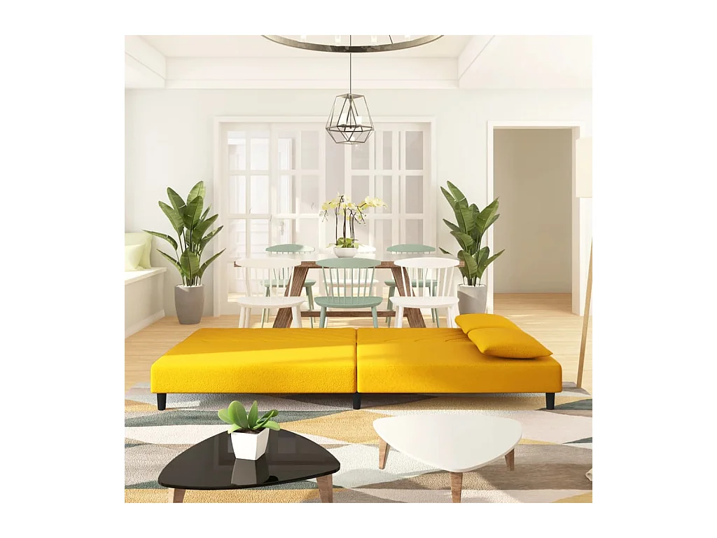 Canapé-lit à 2 places avec deux oreillers Jaune Velours