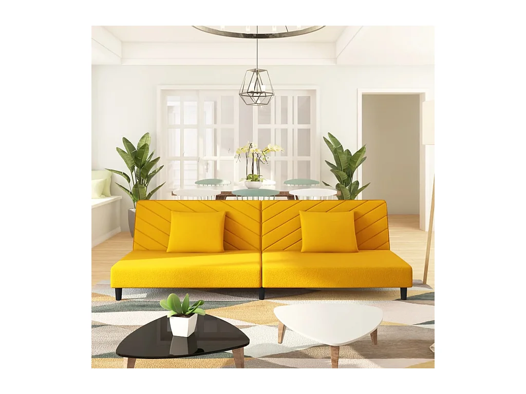 Canapé-lit à 2 places avec deux oreillers Jaune Velours