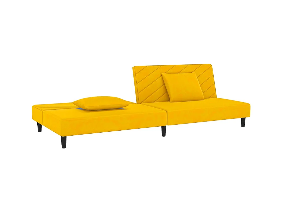 Canapé-lit à 2 places avec deux oreillers Jaune Velours