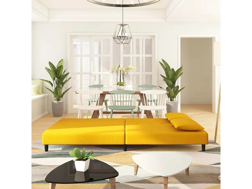 Canapé-lit à 2 places avec deux oreillers Jaune Velours