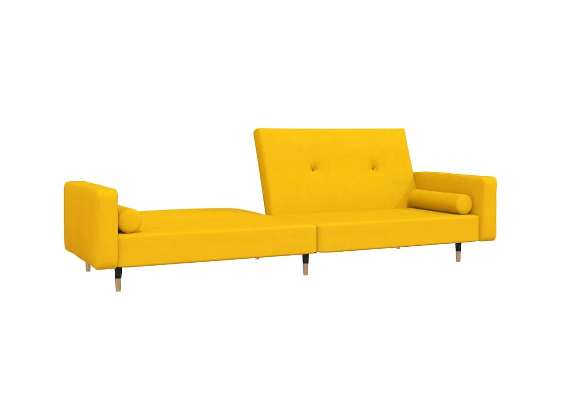 Canapé-lit à 2 places avec deux oreillers Jaune Velours
