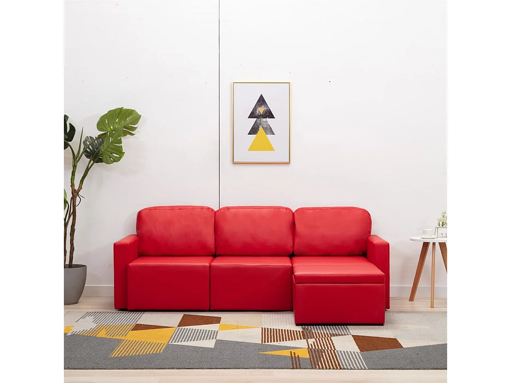 Slaapbank driezits modulair kunstleer rood