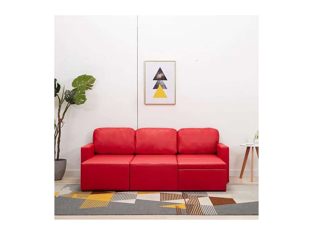 Canapé-lit modulaire 3 places Rouge Similicuir