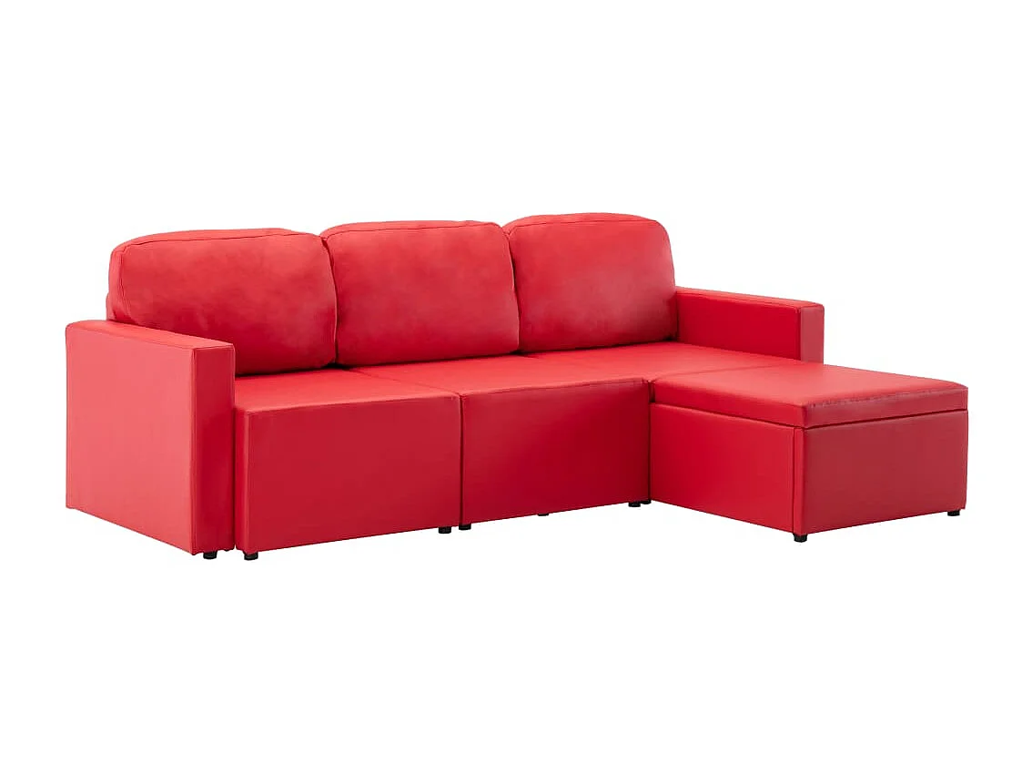Canapé-lit modulaire 3 places Rouge Similicuir