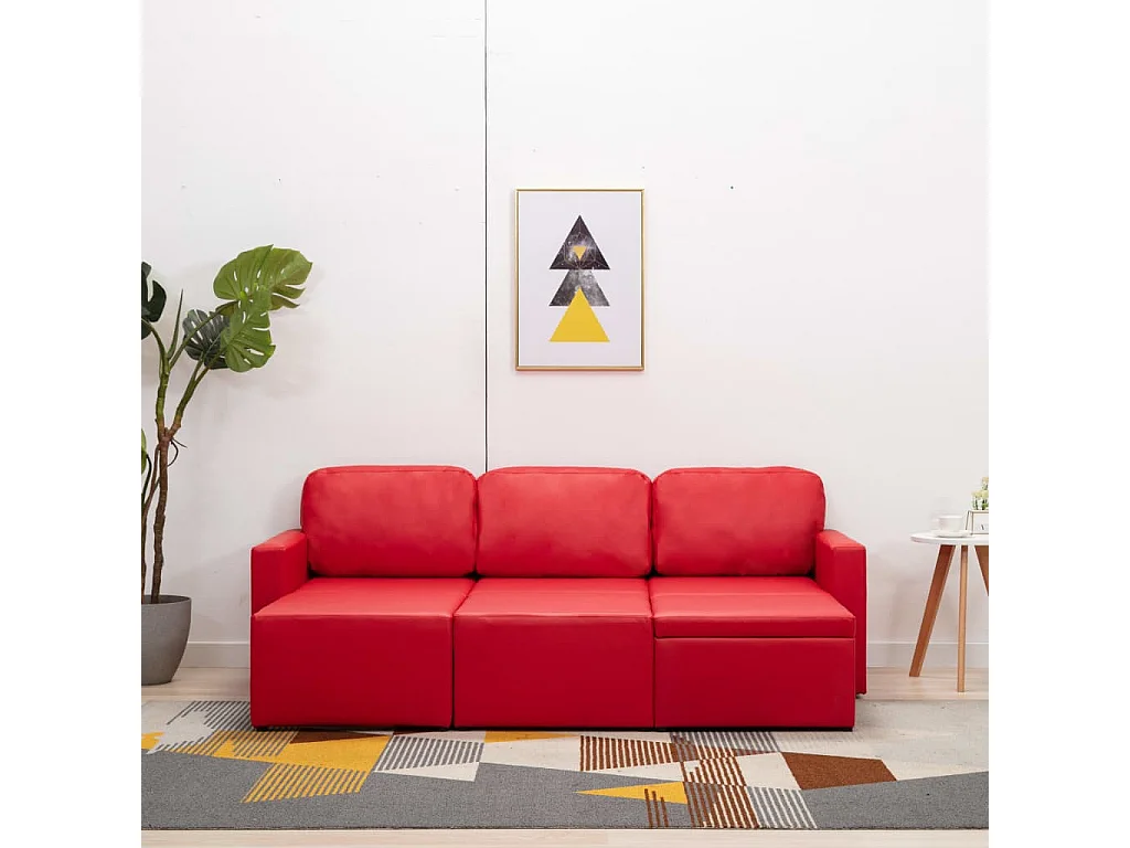 Canapé-lit modulaire 3 places Rouge Similicuir