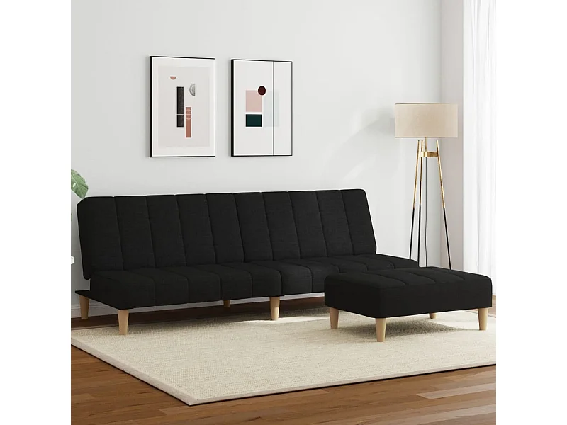 Sofá cama de 2 plazas con taburete tela negro