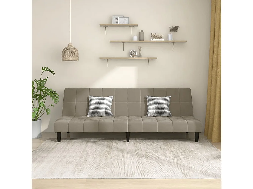 Sofá-cama de 2 lugares veludo cinzento-claro