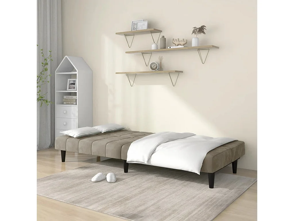 Sofá-cama de 2 lugares veludo cinzento-claro