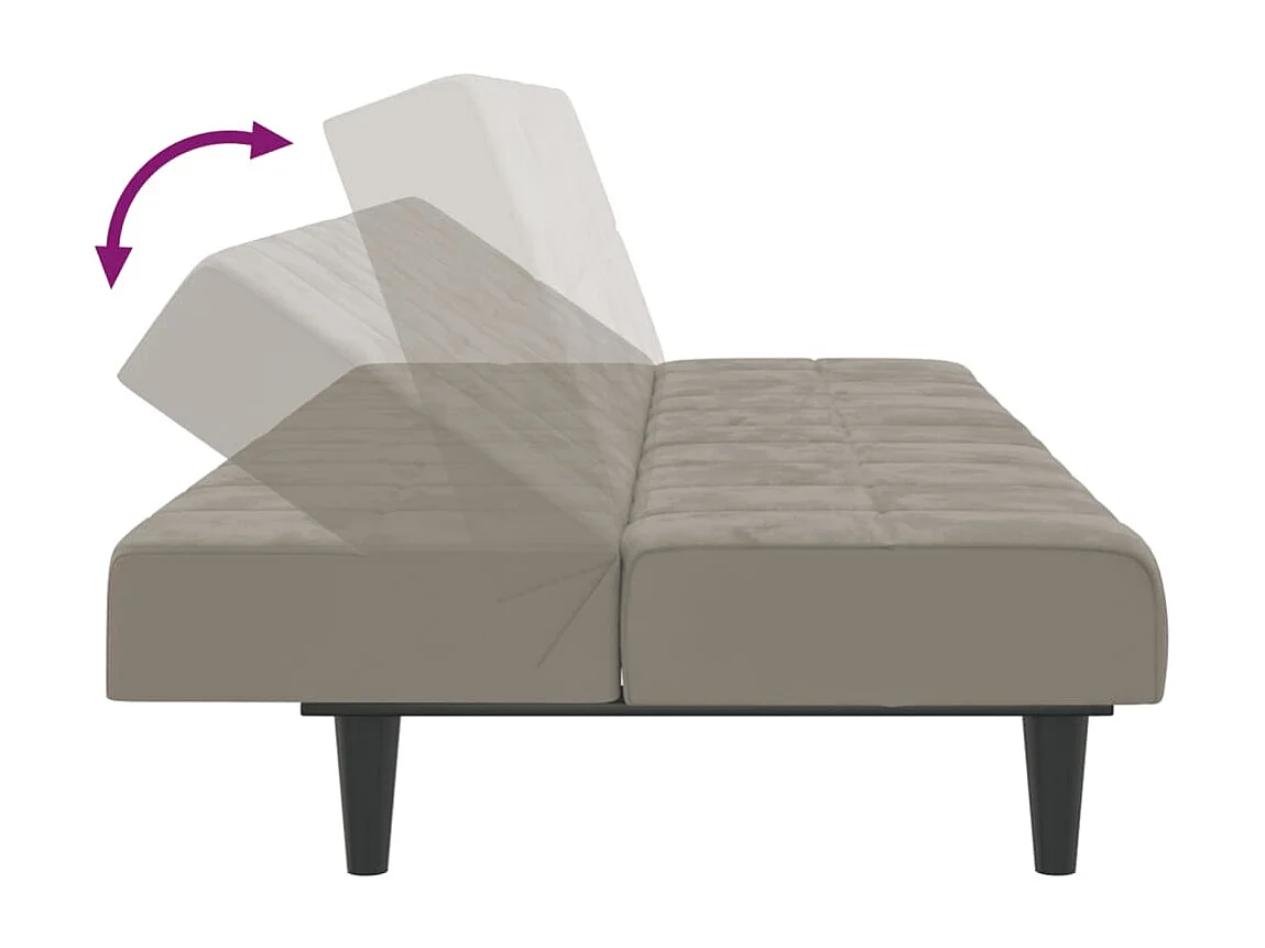 Sofá-cama de 2 lugares veludo cinzento-claro