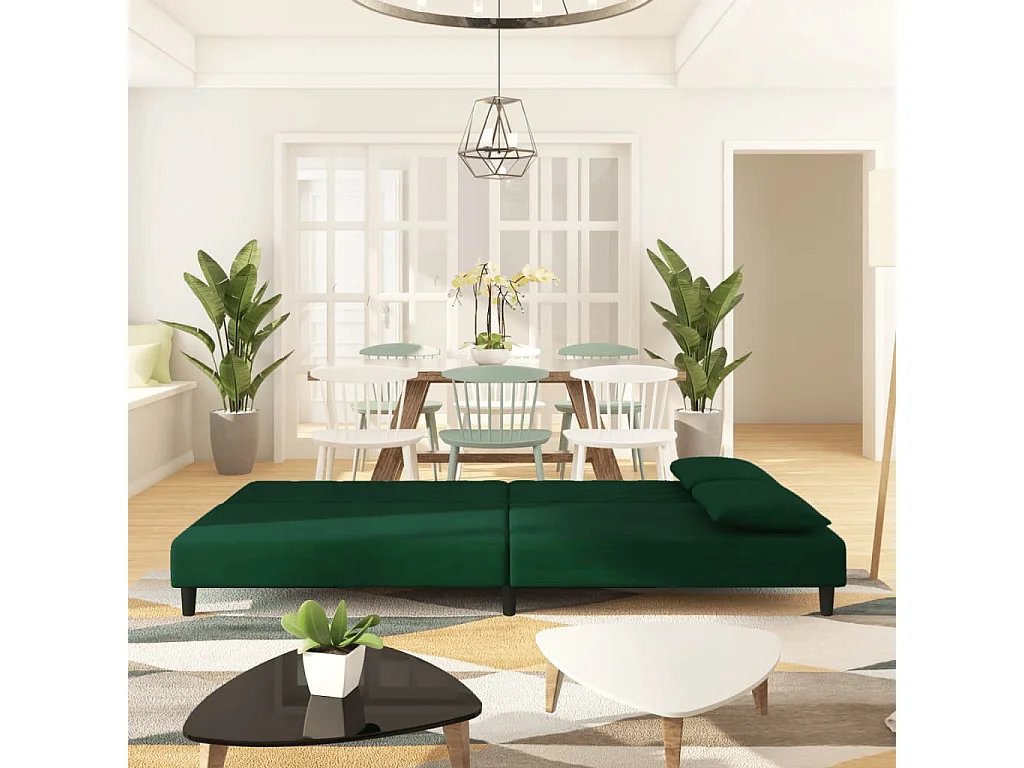 Slaapbank 2-zits met 2 kussens fluweel donkergroen