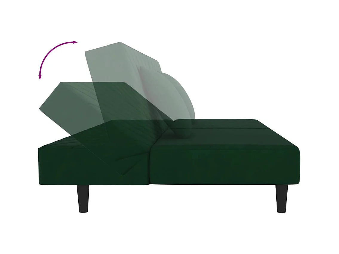 Canapé-lit à 2 places avec deux oreillers Vert foncé Velours
