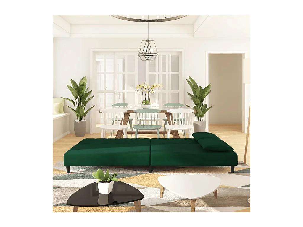 Canapé-lit à 2 places avec deux oreillers Vert foncé Velours