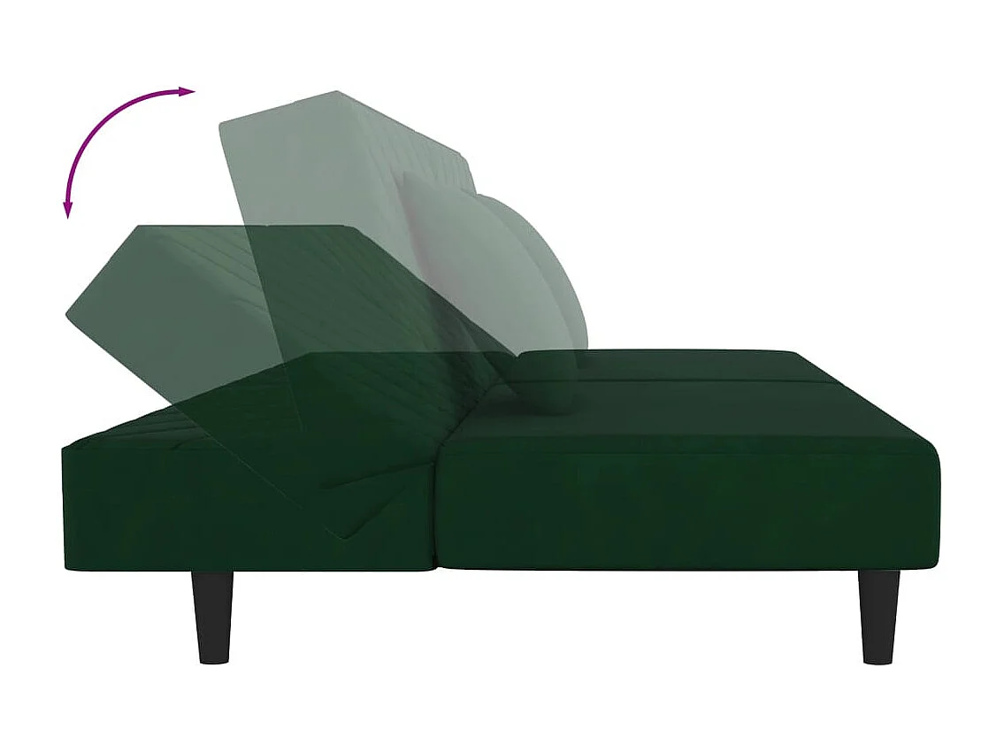 Canapé-lit à 2 places avec deux oreillers Vert foncé Velours