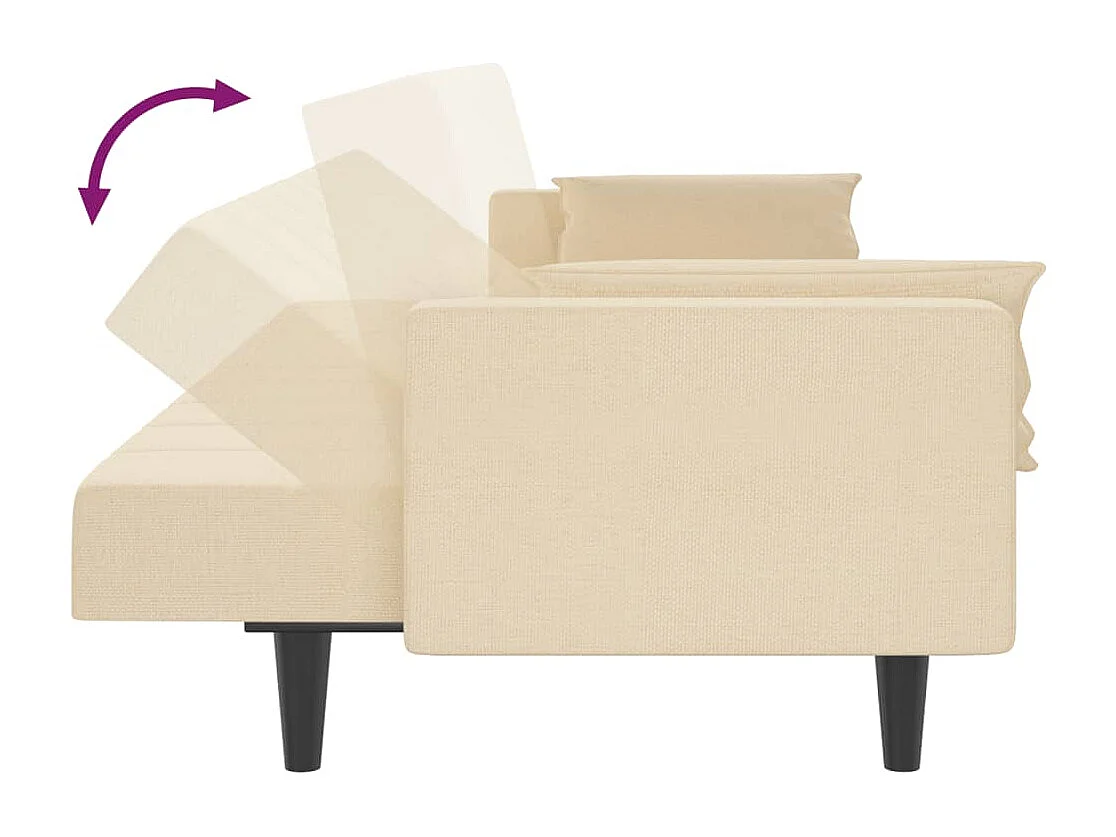 Slaapbank 2-zits met 2 kussens stof crèmekleurig