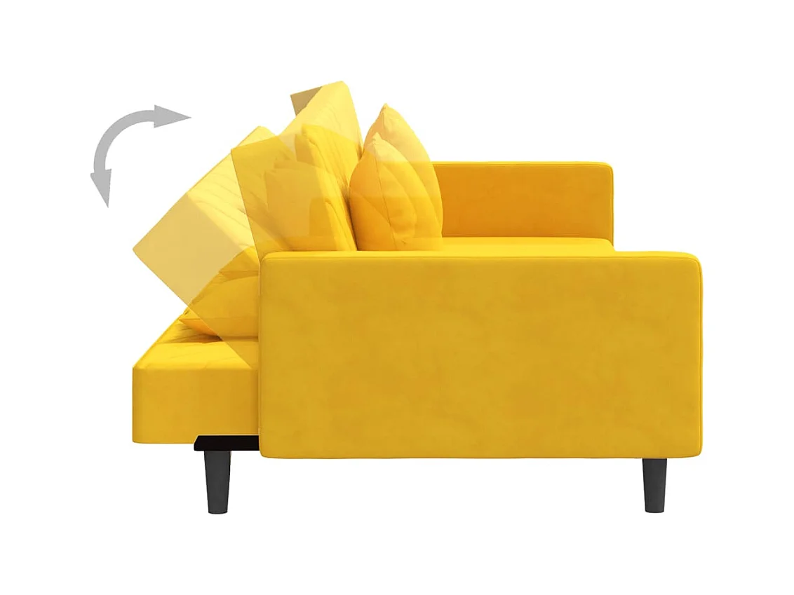 Canapé-lit à 2 places avec deux oreillers Jaune Velours