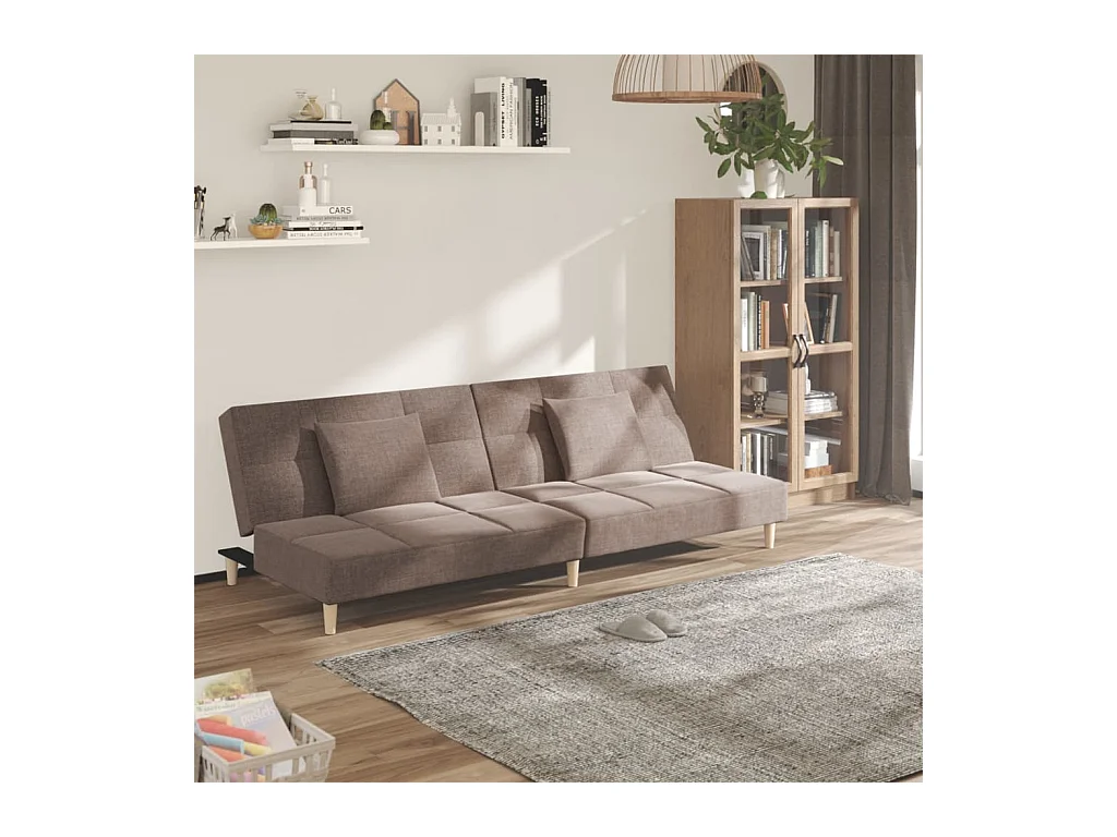 Canapé-lit à 2 places avec deux oreillers taupe tissu