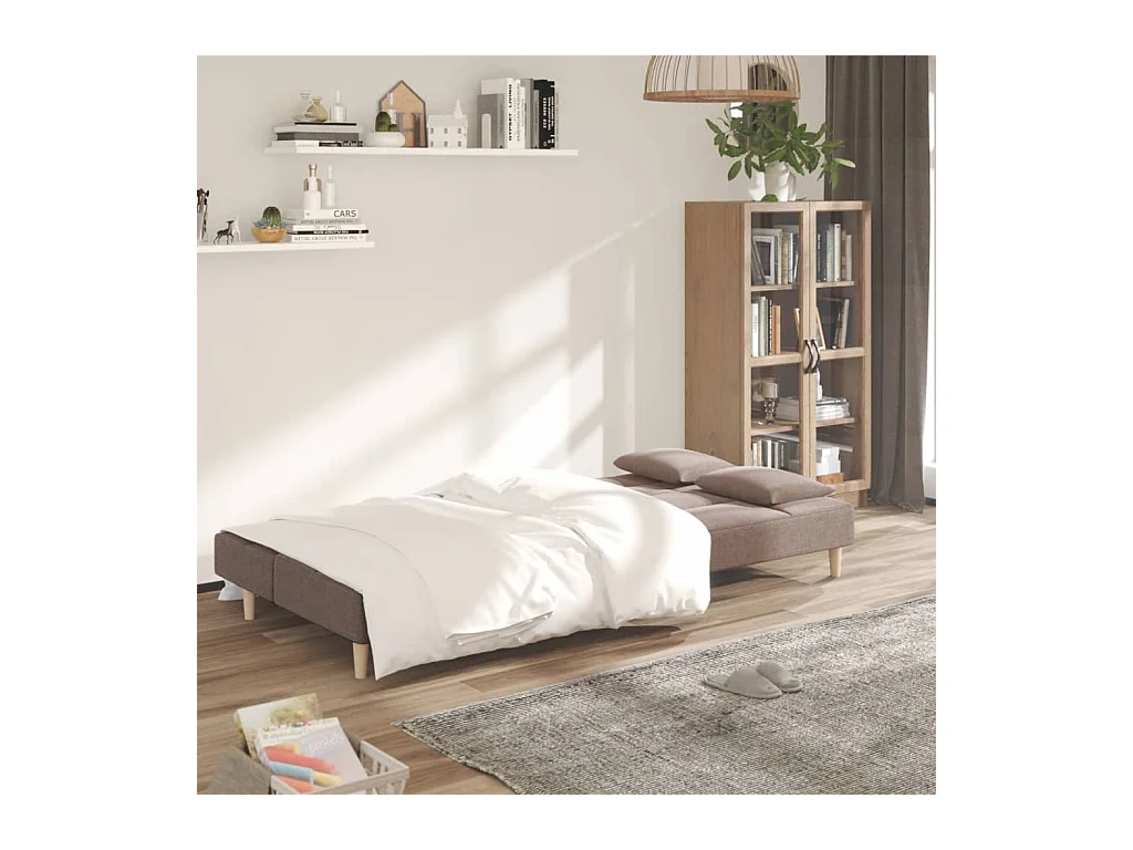 Canapé-lit à 2 places avec deux oreillers taupe tissu