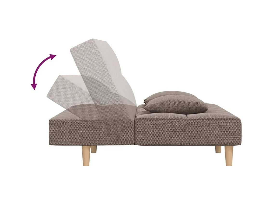 Canapé-lit à 2 places avec deux oreillers taupe tissu