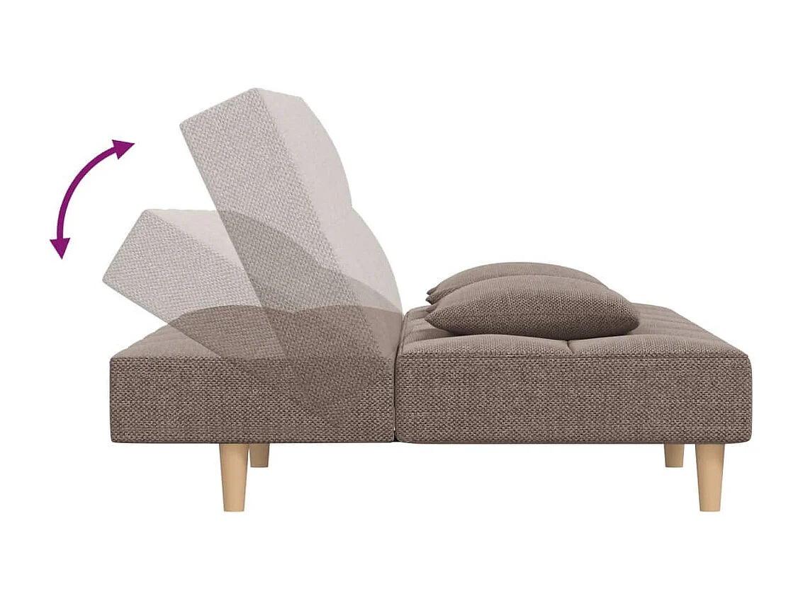 Canapé-lit à 2 places avec deux oreillers taupe tissu